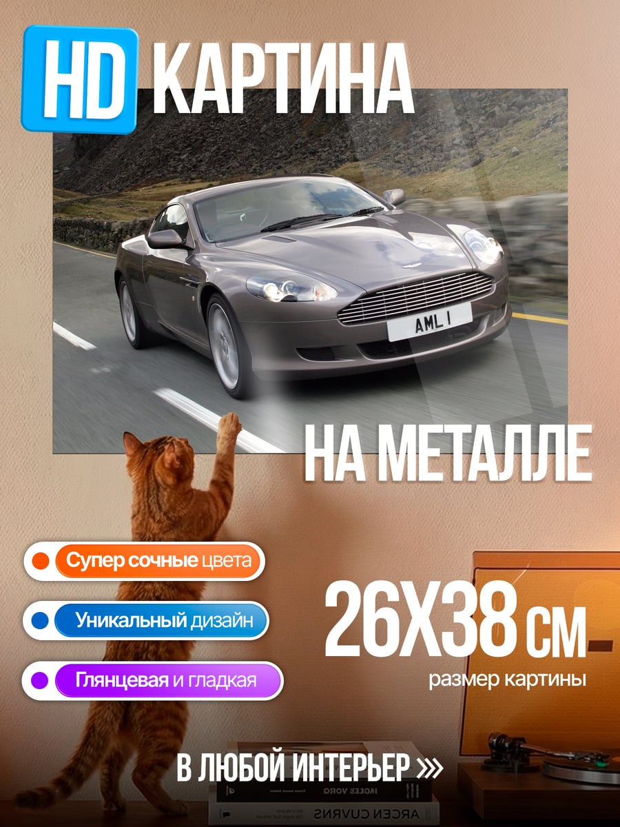 Картина на металле Серый спорткар на дороге