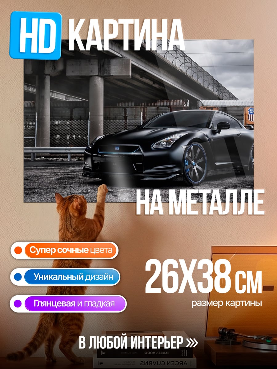 Картина на металле Черный спорткар