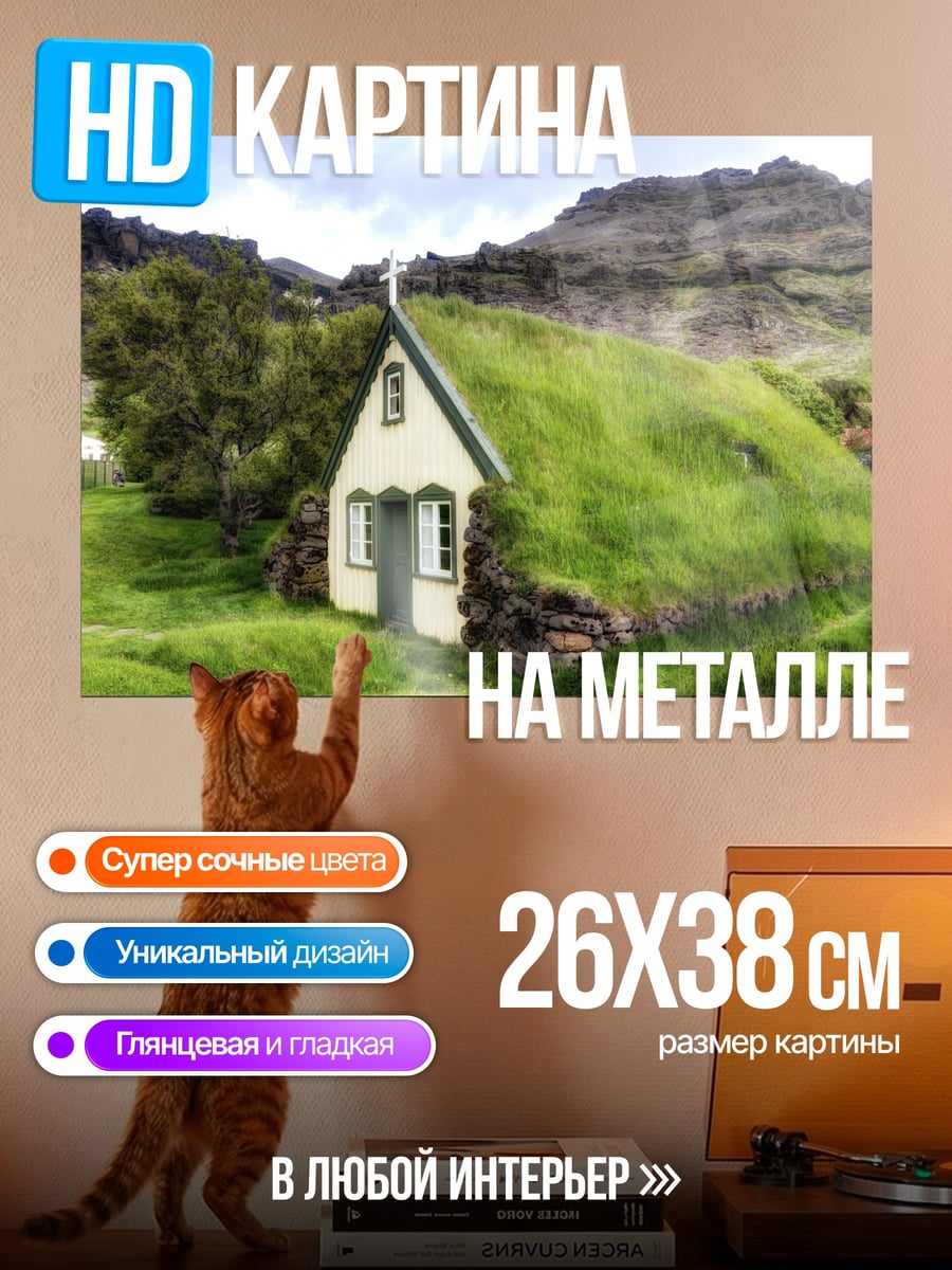 Картина на металле Дом в траве