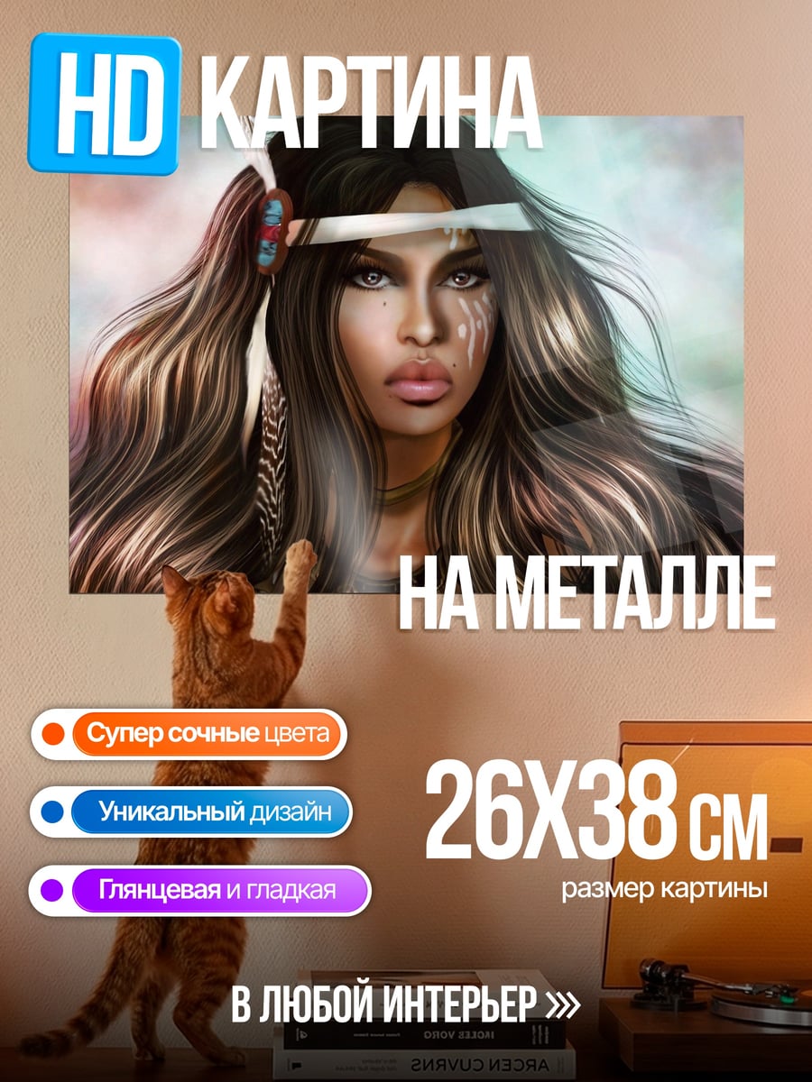 Картина на металле воительница индейцев