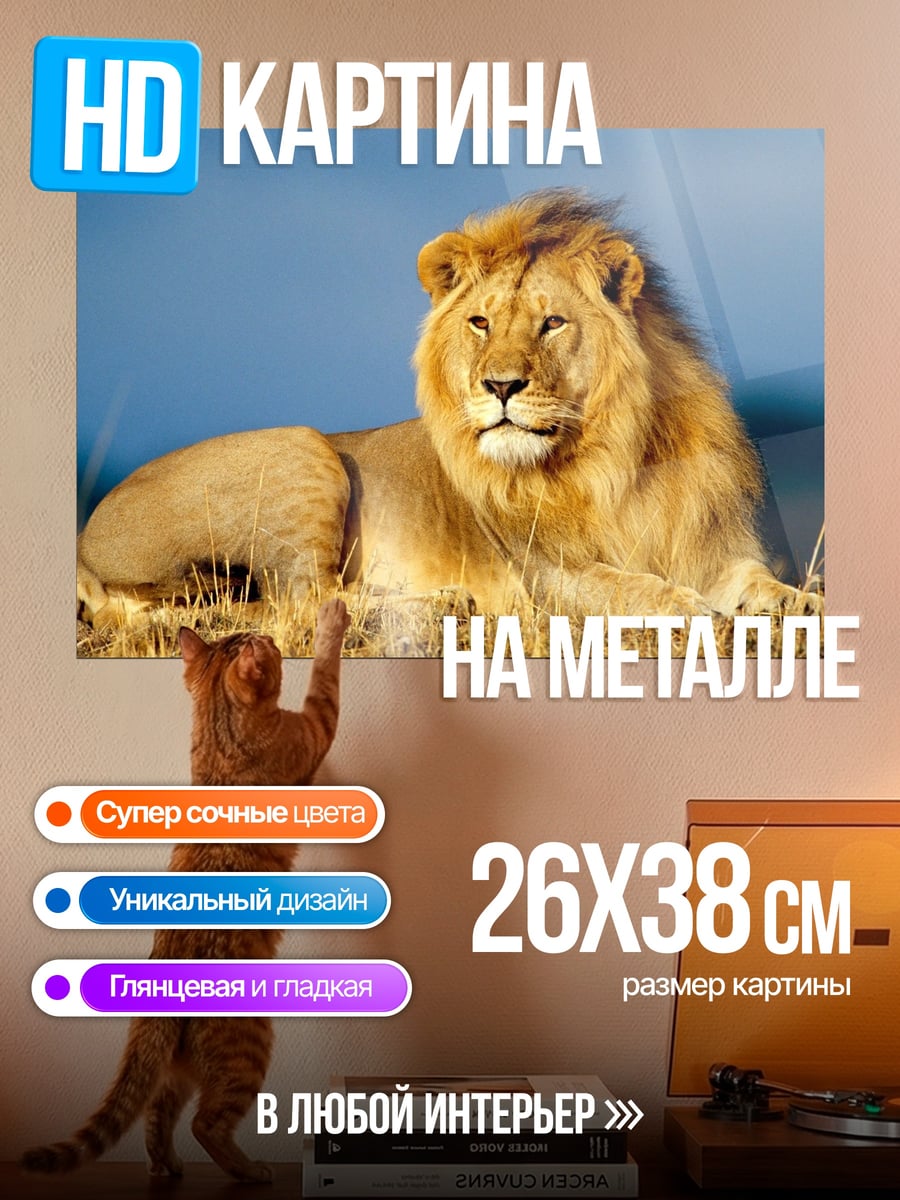 Картина на металле Лев на сафари
