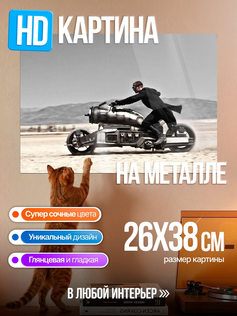 Картина на металле Безумный Байкер Пустыня