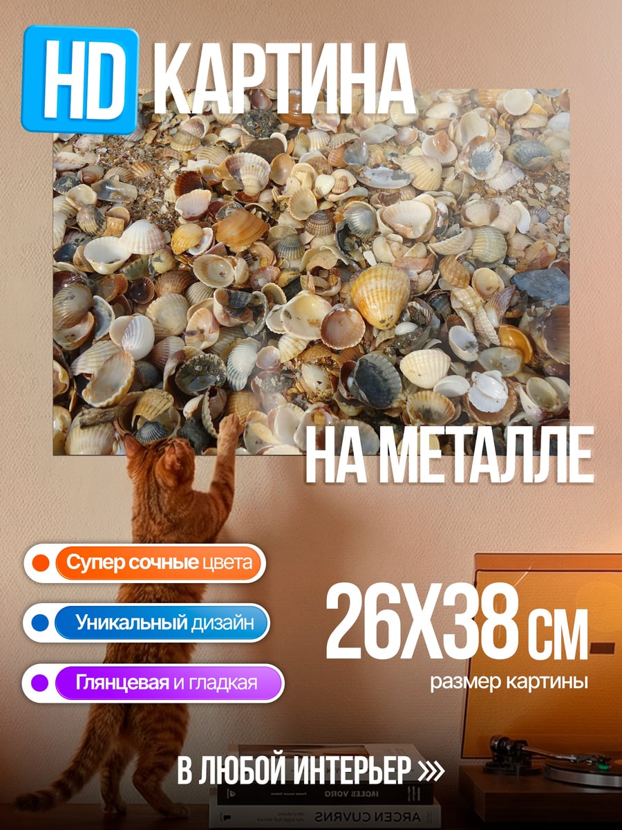 Картина на металле Много мелких ракушек