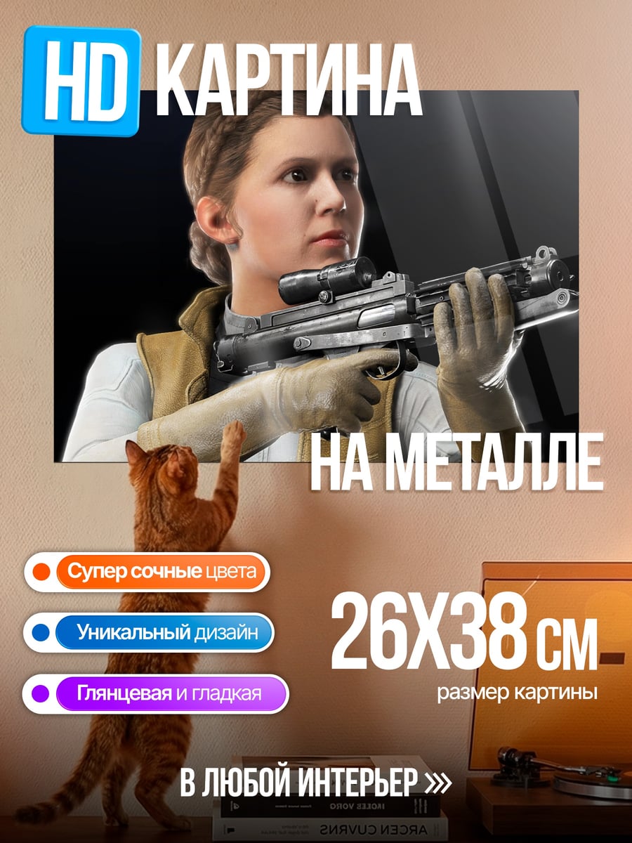 Картина на металле Принцесса Лея с бластером