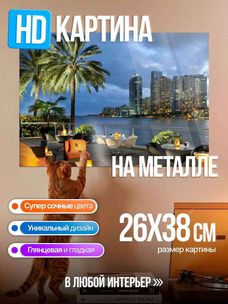 Картина на металле Ночной город Майами