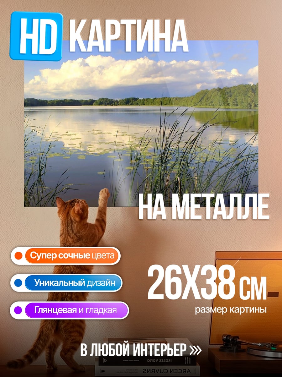 Картина на металле Озеро в камышах