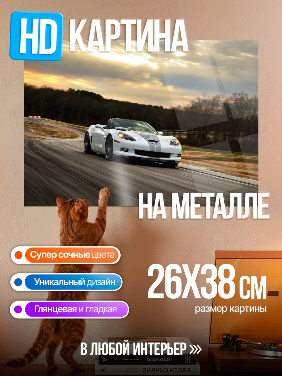 Картина на металле Белый кабриолет трасса