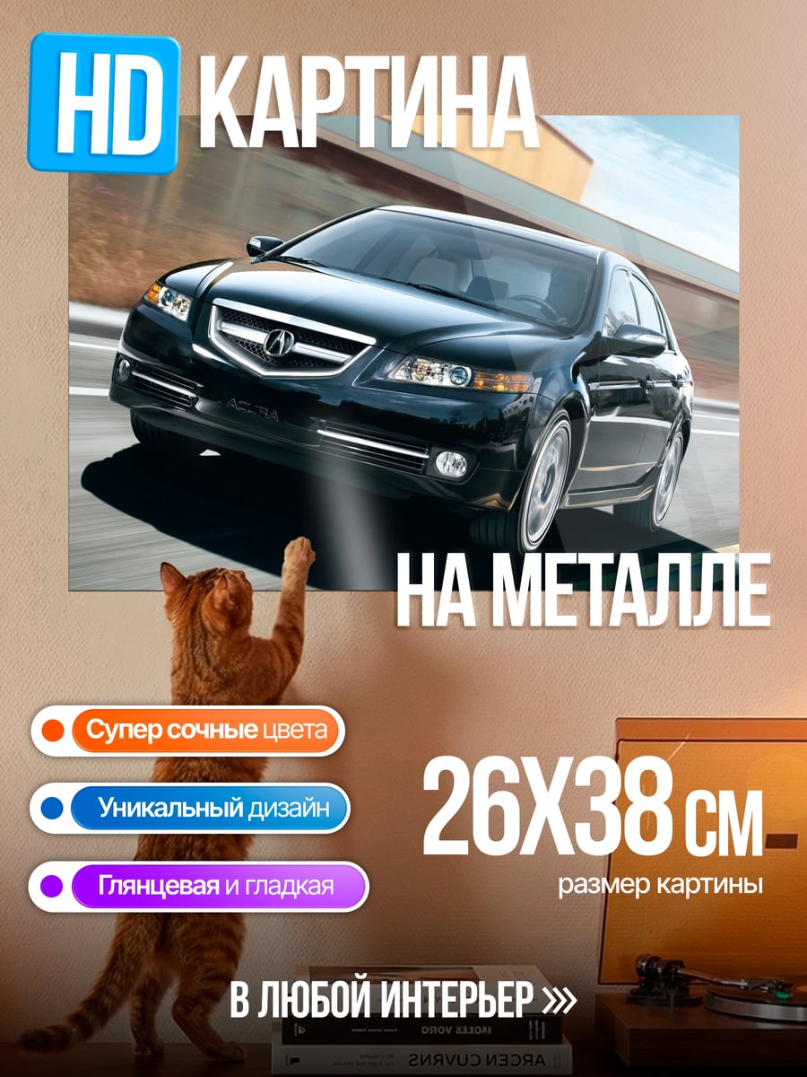 Картина на металле Черный седан на дороге