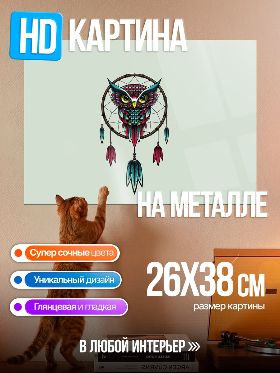 Картина на металле Сова в ловце снов