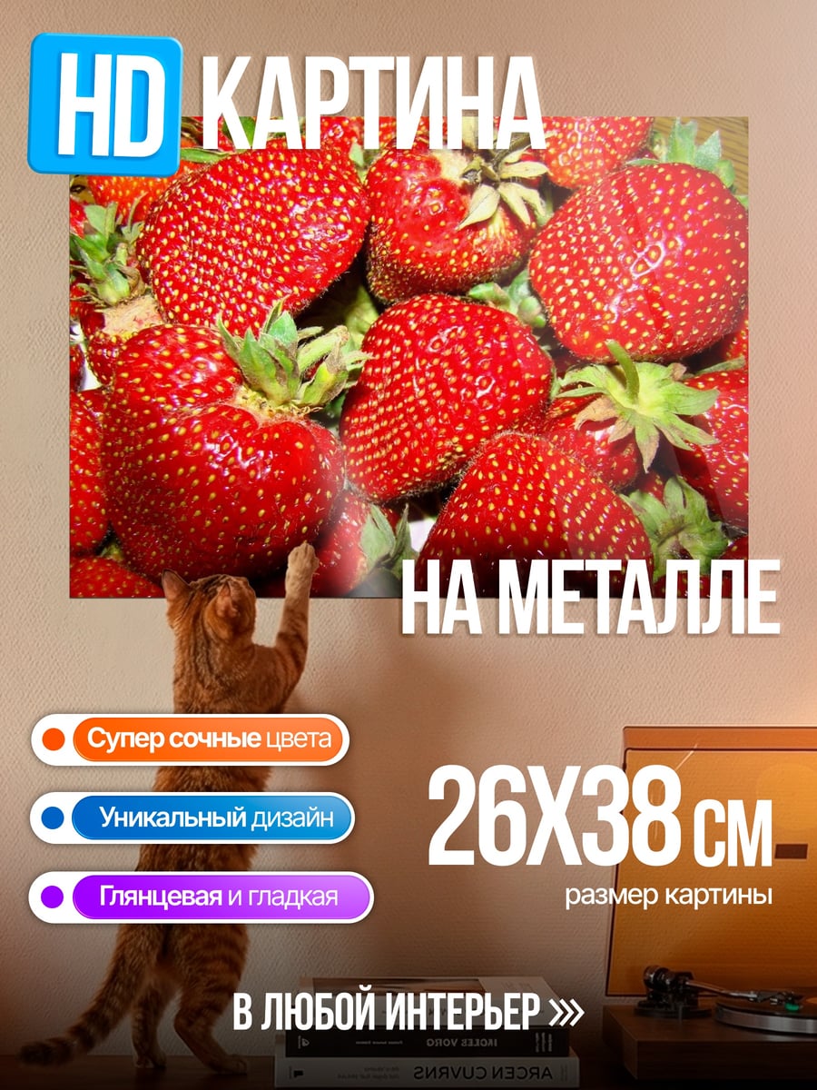 Картина на металле Крупный план клубники