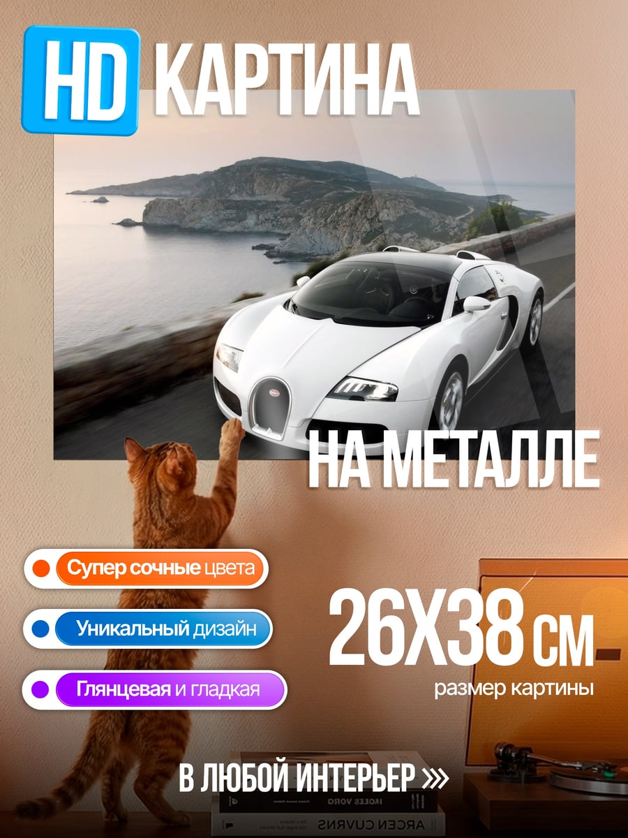 Картина на металле Белый Бугатти