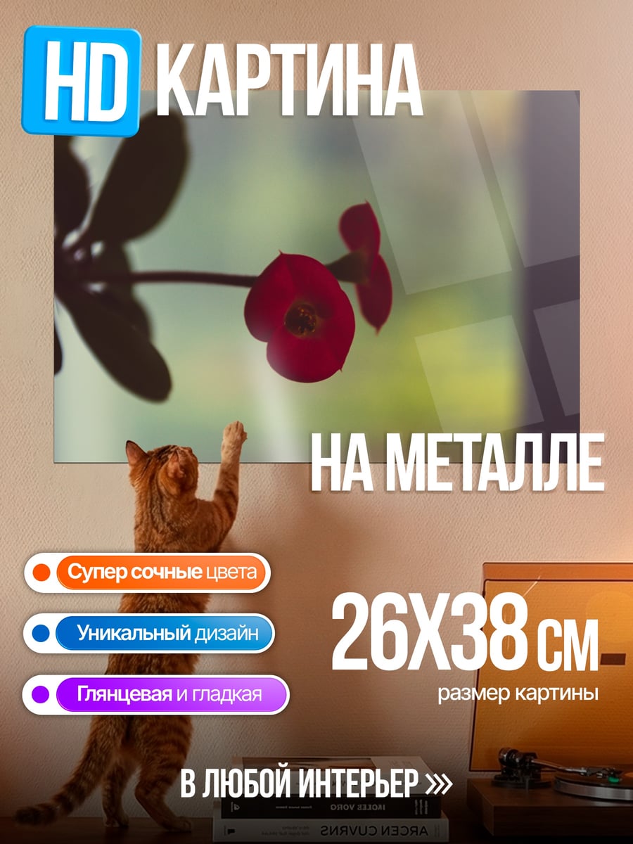 Картина на металле красный цветок