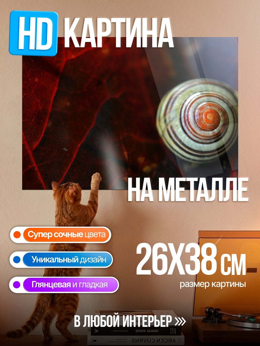 Картина на металле Улитка на листе