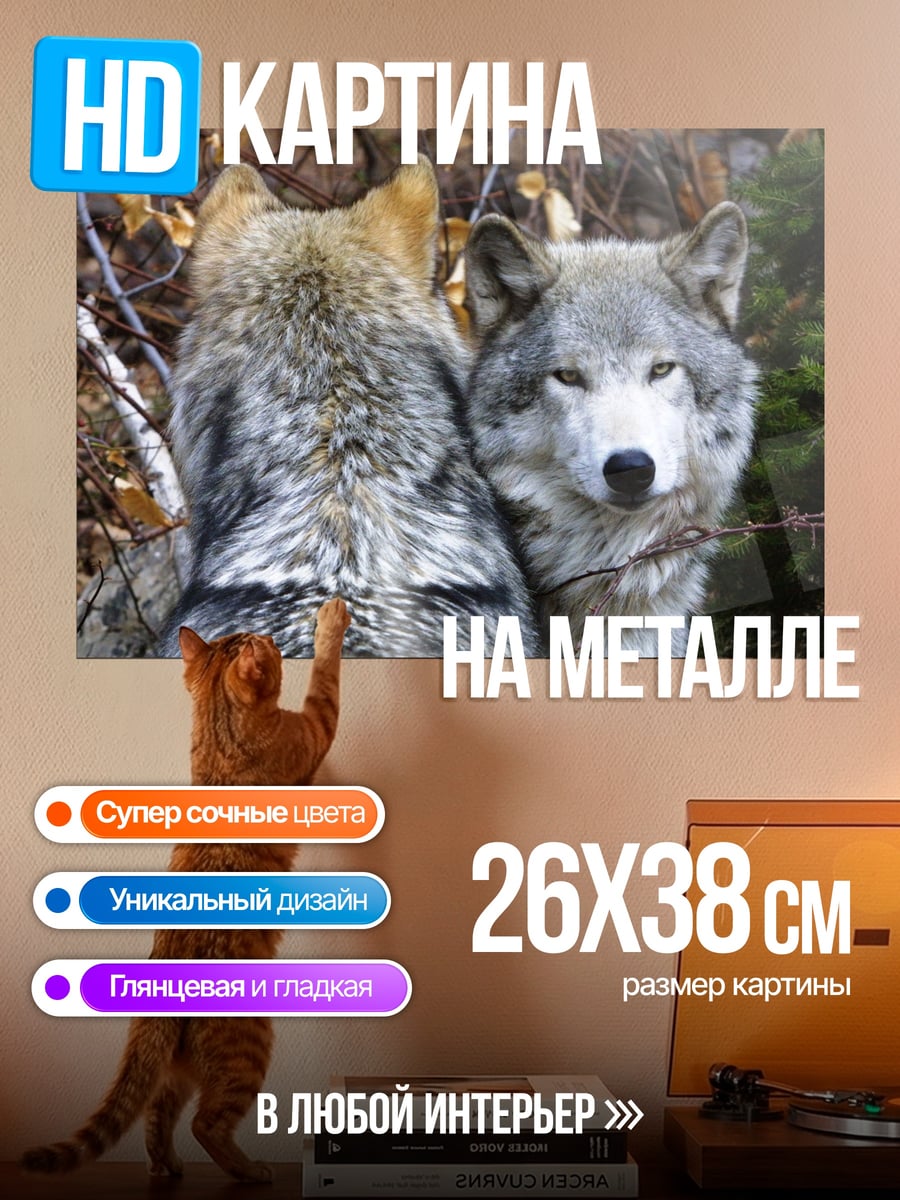 Картина на металле Два волка