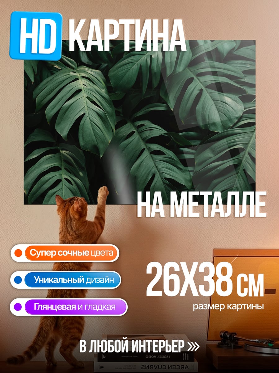 Картина на металле Листья монстеры