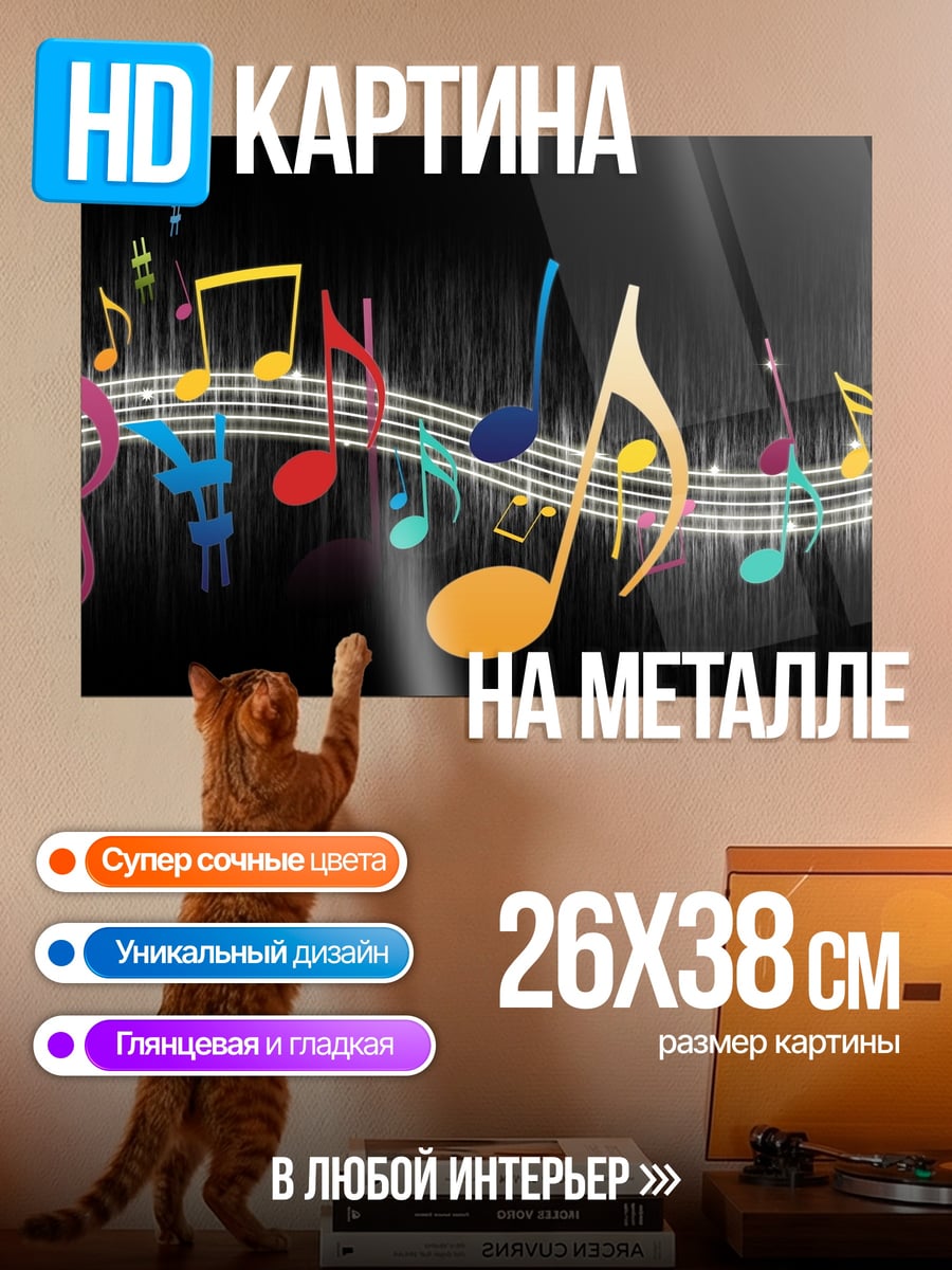 Картина на металле Музыкальные ноты