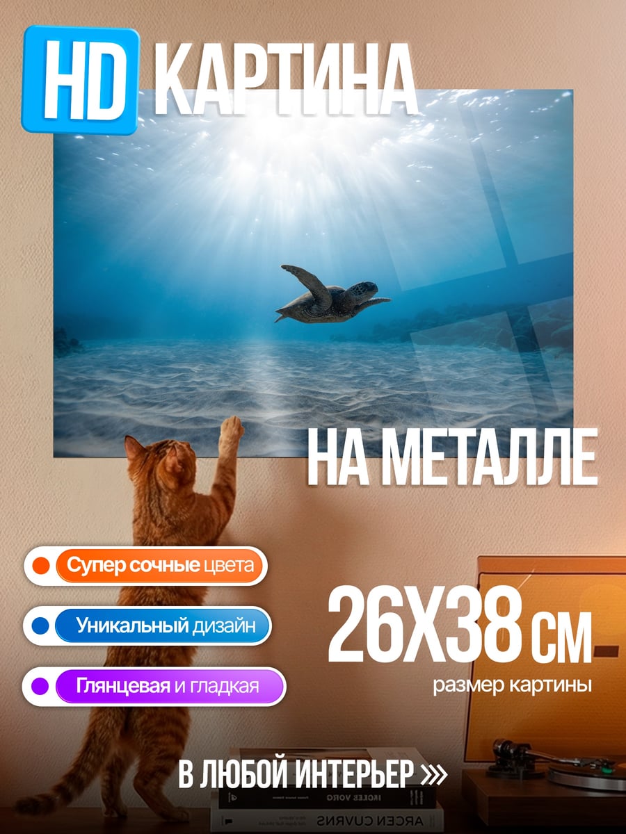 Картина на металле Черепаха в океане