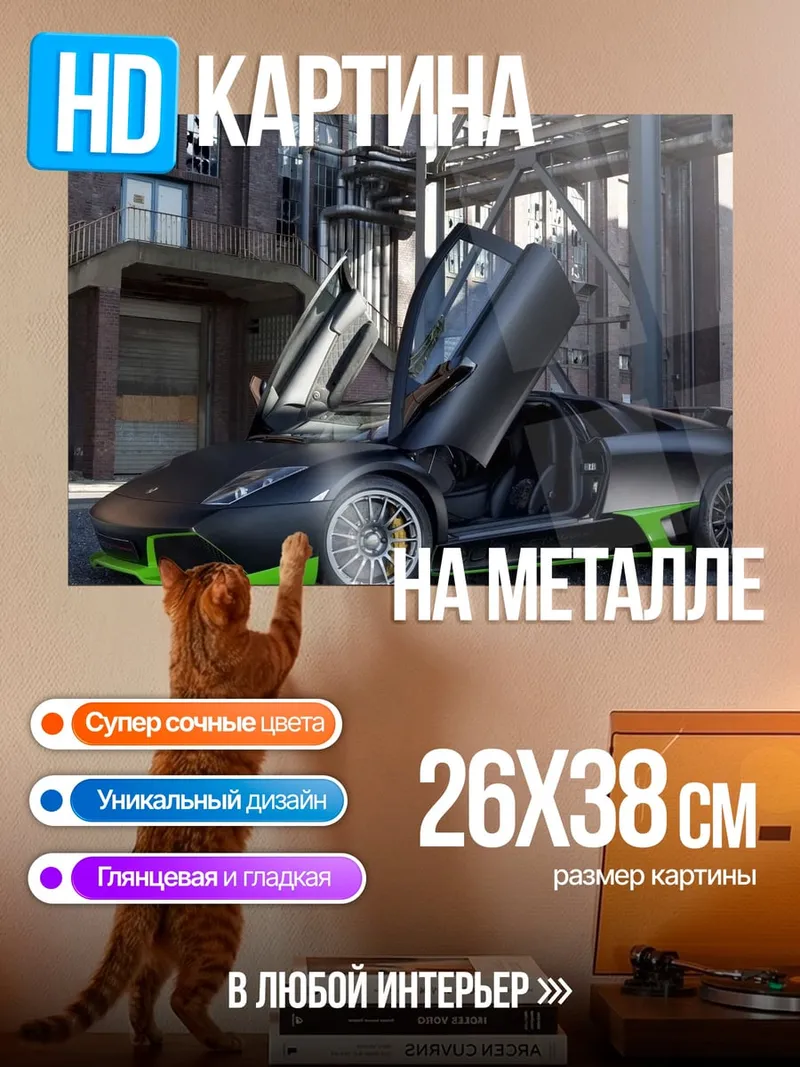 Картина на металле Черный спорткар