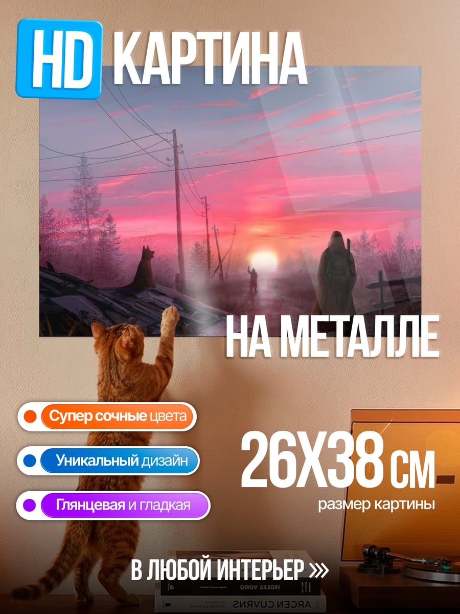 Картина на металле Розовый закат сталкера