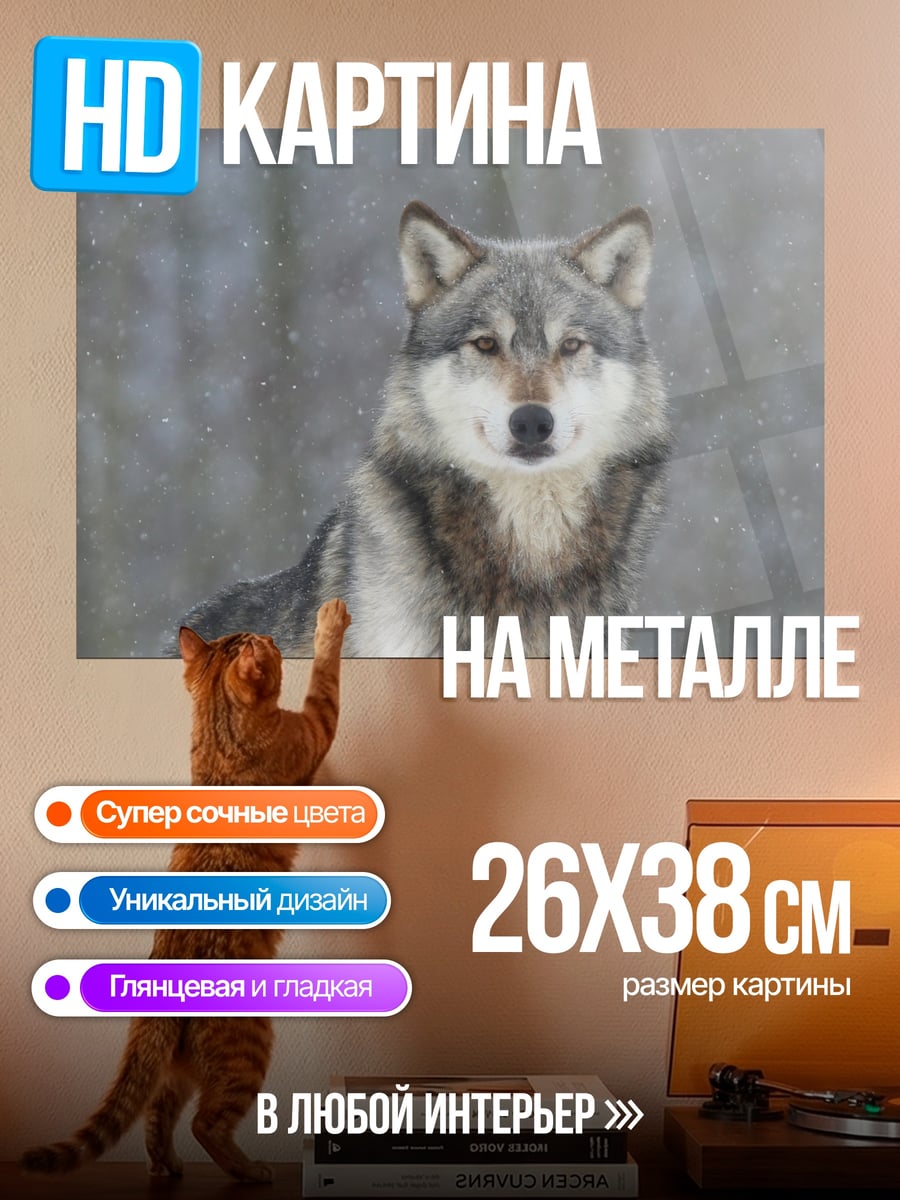 Картина на металле Зимний волк