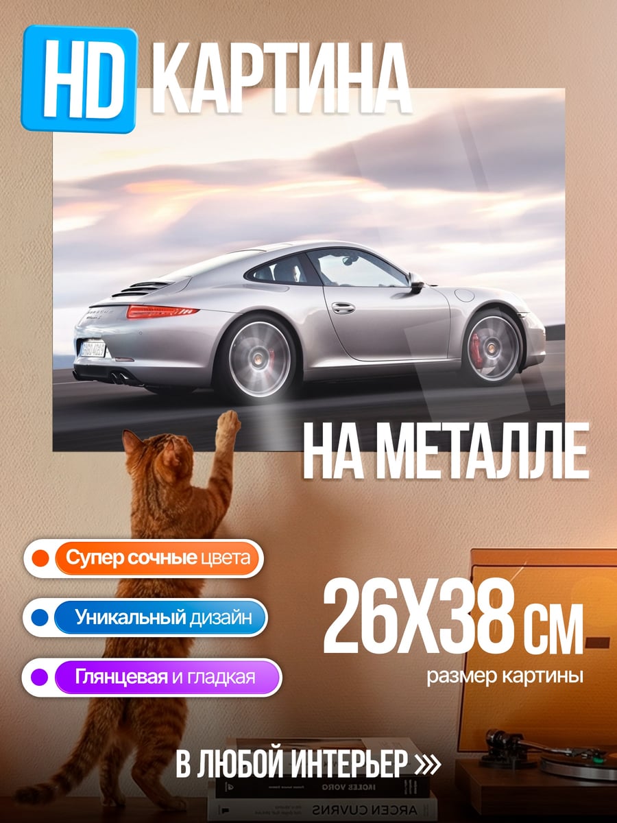 Картина на металле Серебряный спорткар