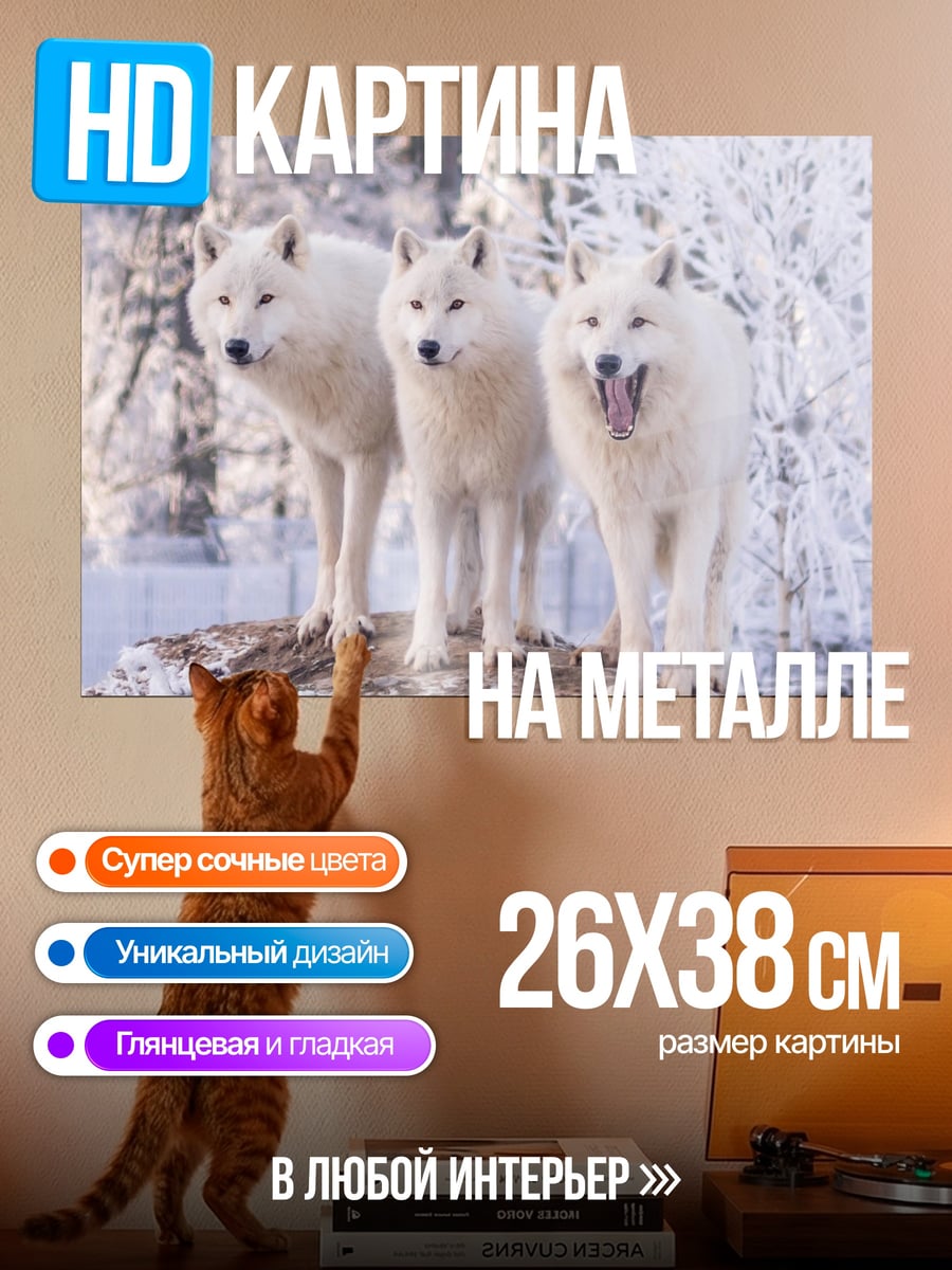 Картина на металле Стая белых волков