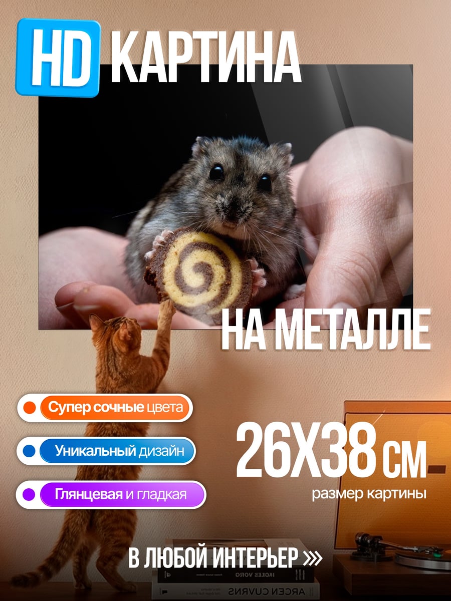 Картина на металле хомяк с печеньем