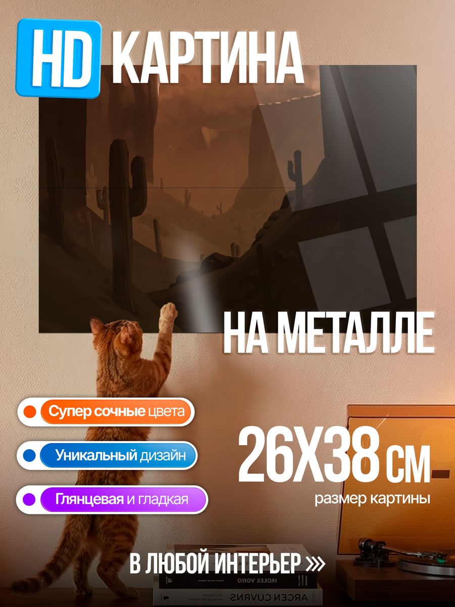 Картина на металле Пустынный каньон кактусы