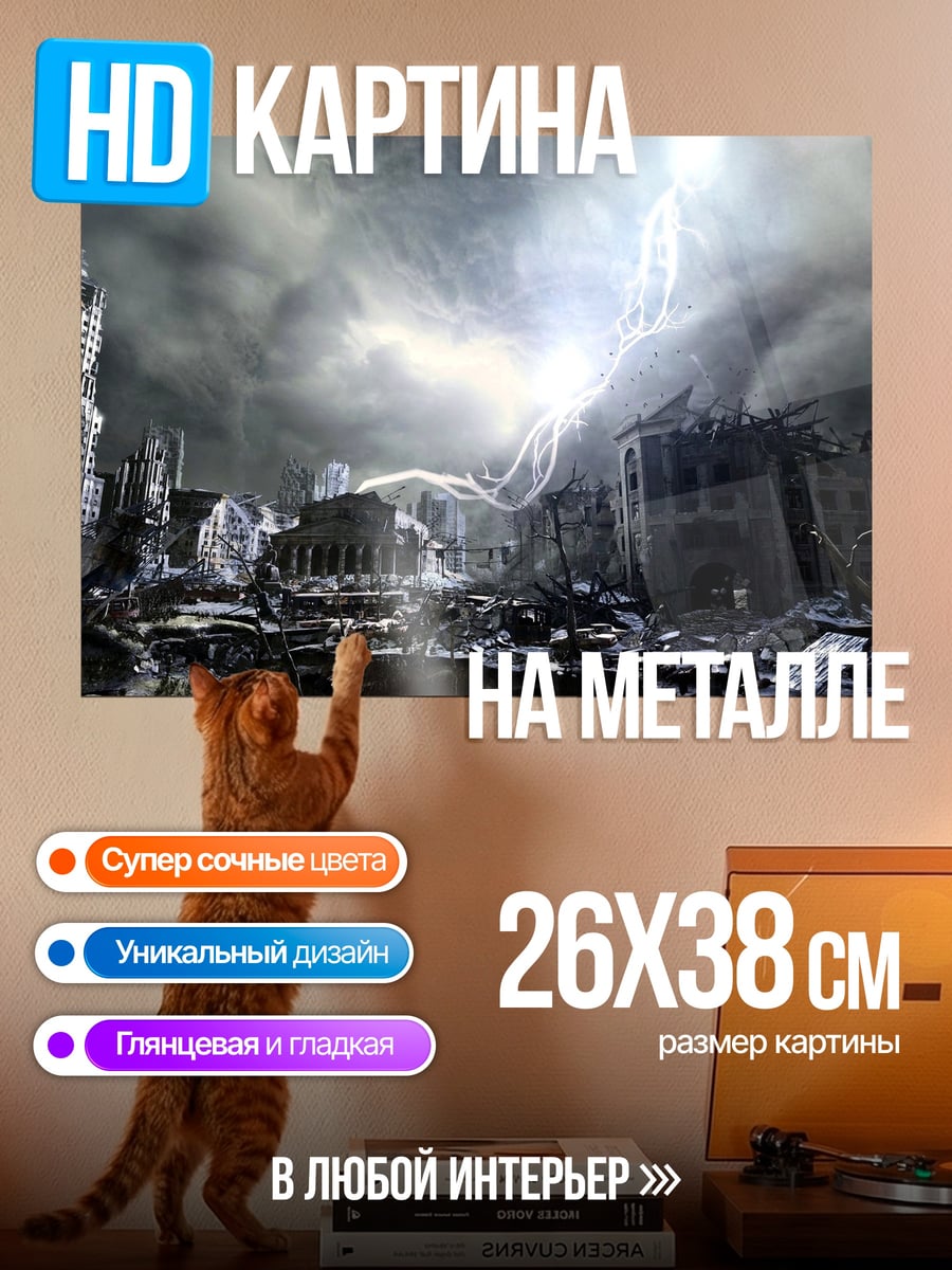 Картина на металле разрушенный город