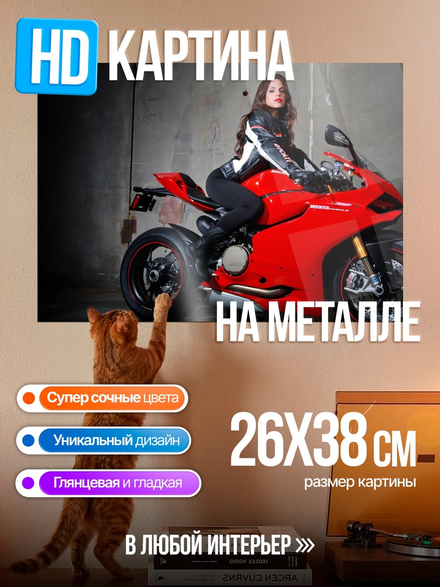 Картина на металле девушка на мотоцикле