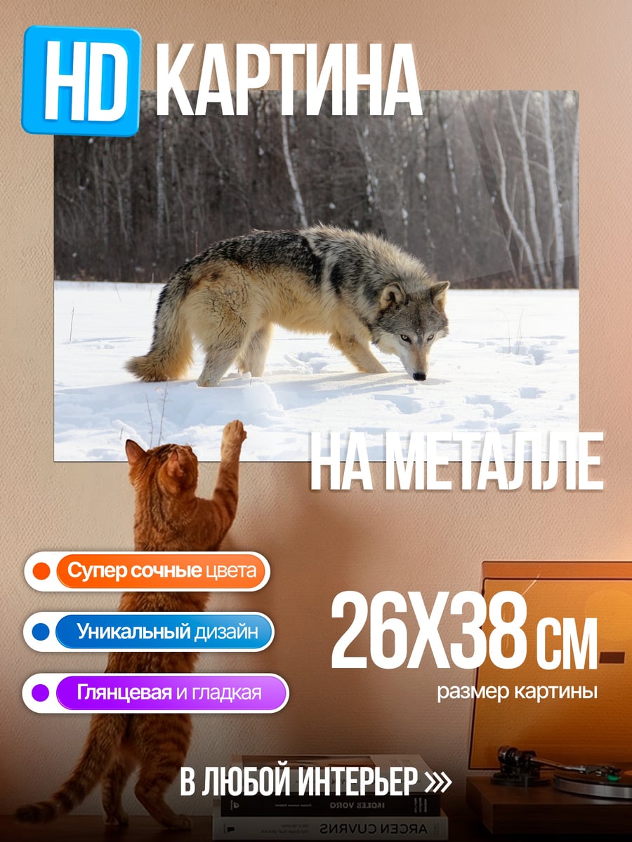 Картина на металле Волк в снегу