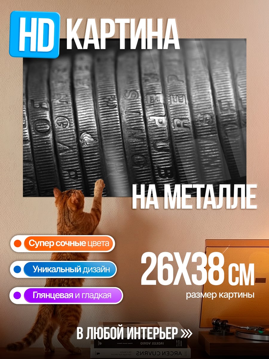 Картина на металле Ряд монет
