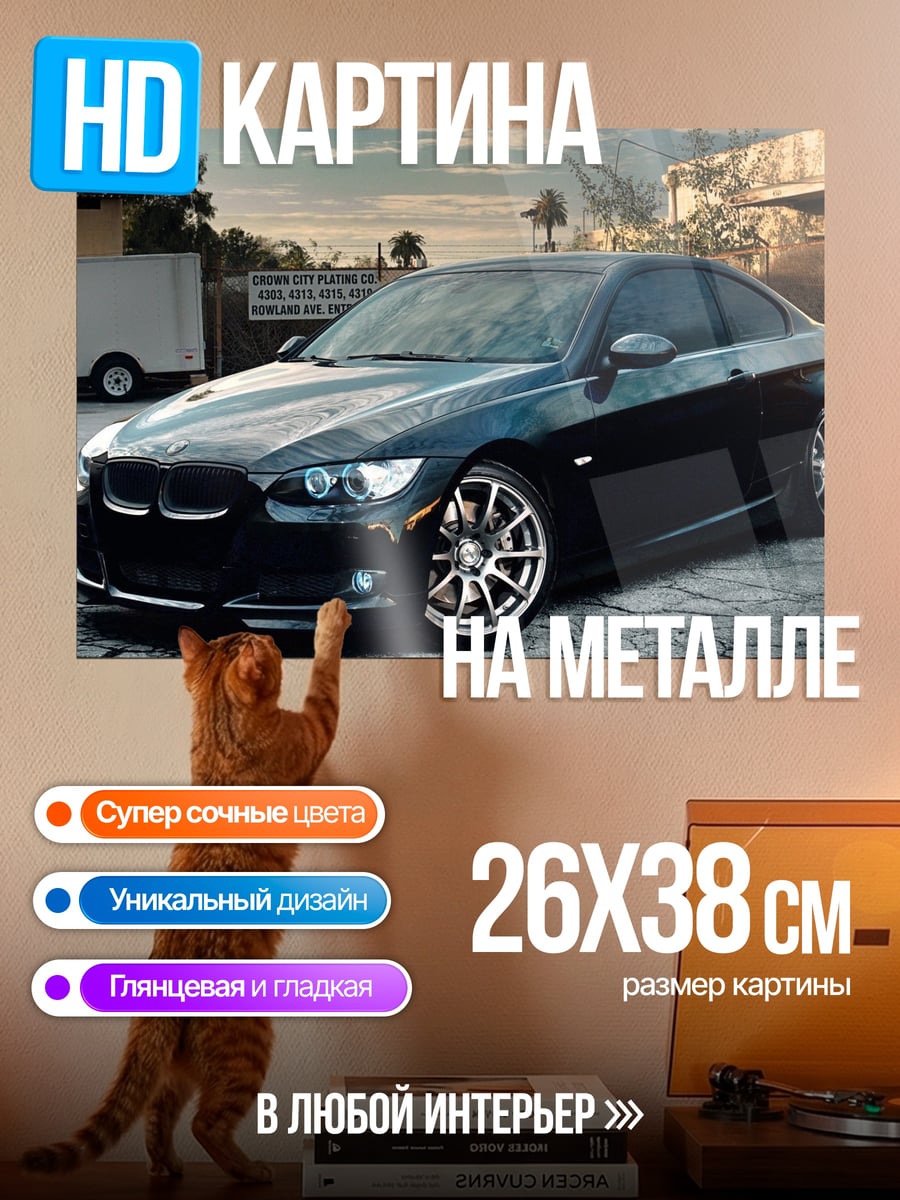 Картина на металле Черный спорткар