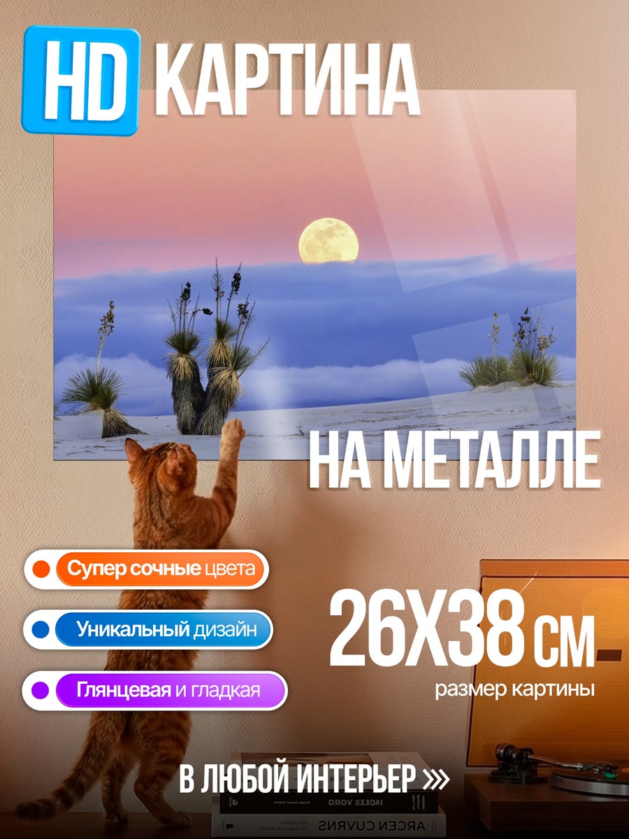 Картина на металле Луна над пустыней