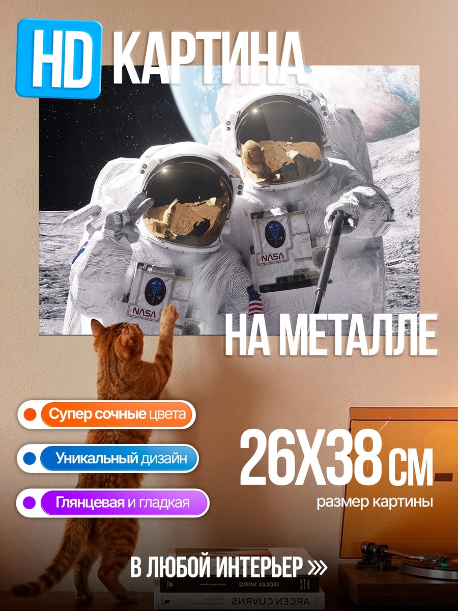 Картина на металле астронавты на луне