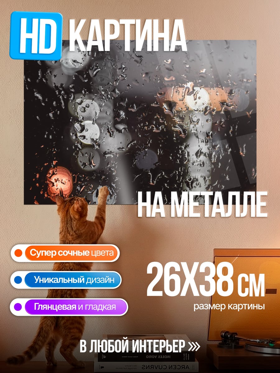 Картина на металле Городской дождь