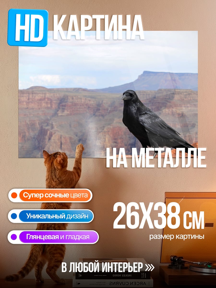 Картина на металле Ворон на краю