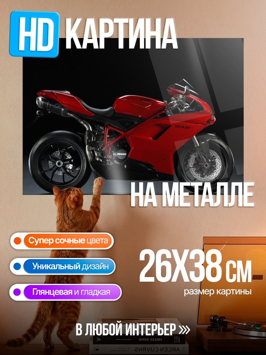 Картина на металле Красный мотоцикл