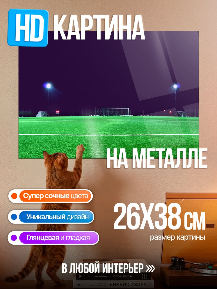 Картина на металле футбольное поле ночь