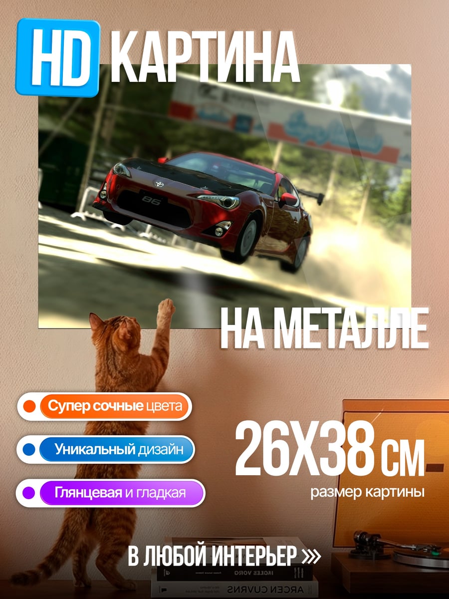 Картина на металле Гоночный автомобиль в прыжке