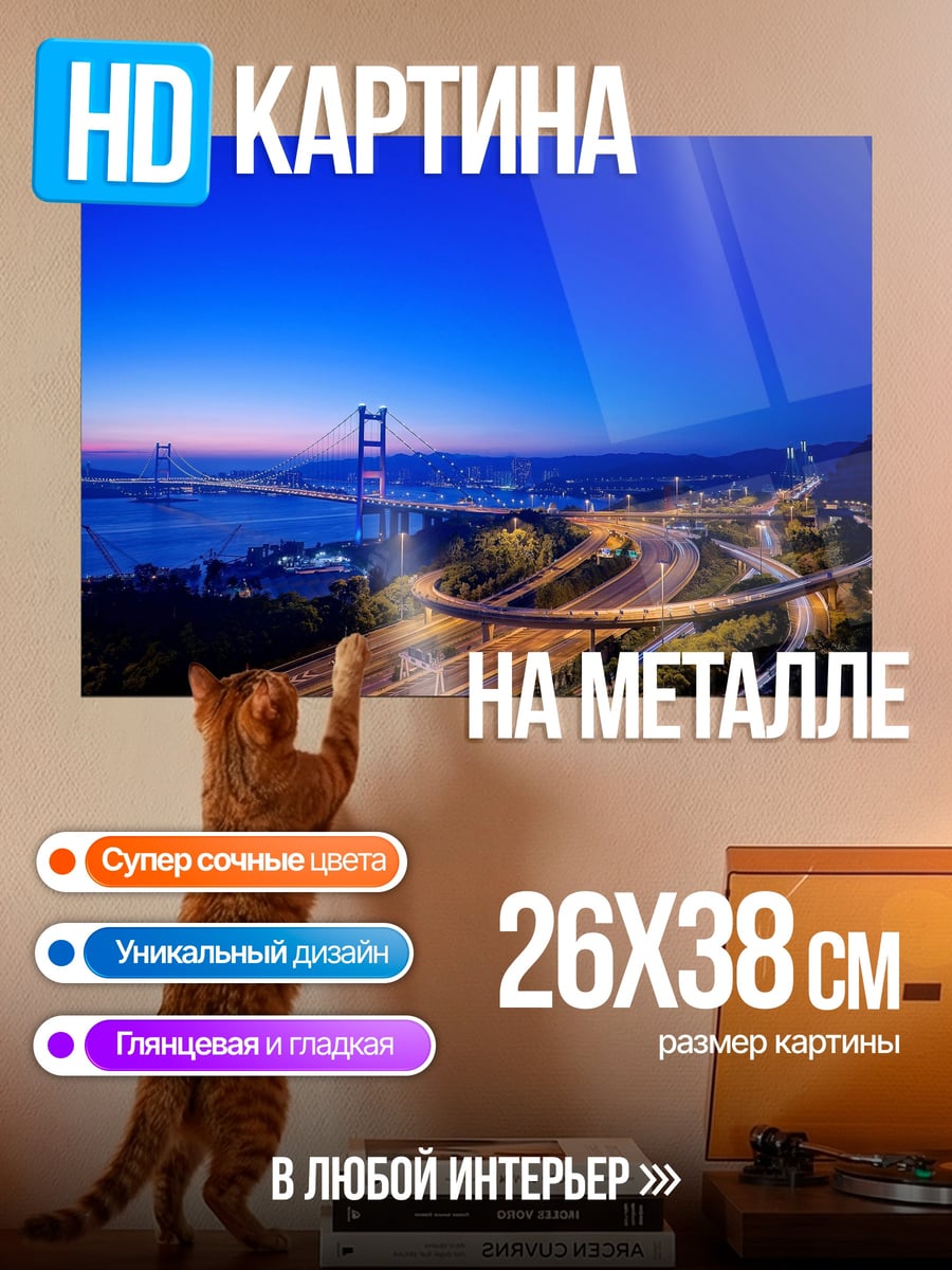 Картина на металле ночной город мост