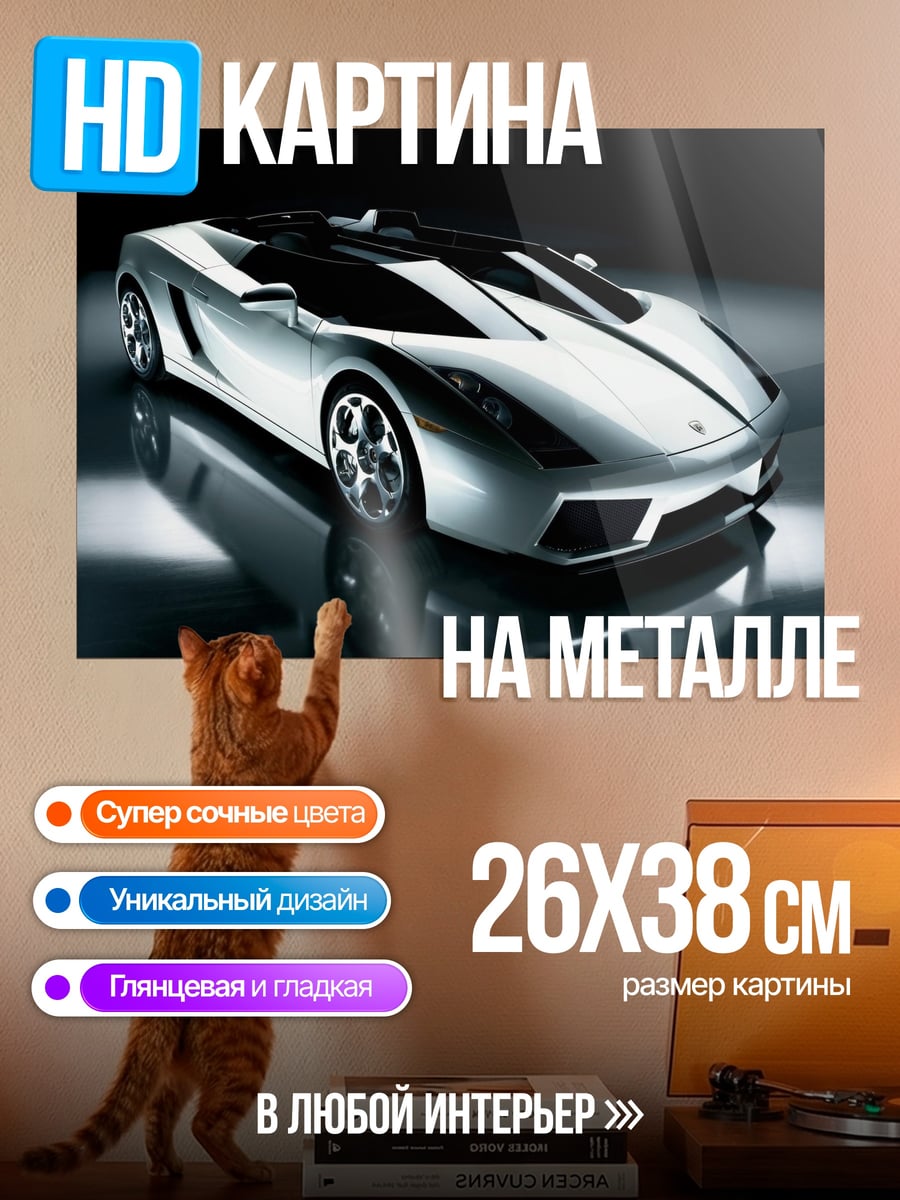 Картина на металле Серебристый спорткар