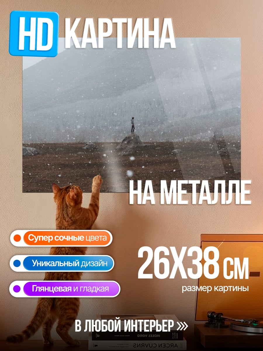 Картина на металле Одинокая фигура в снегу