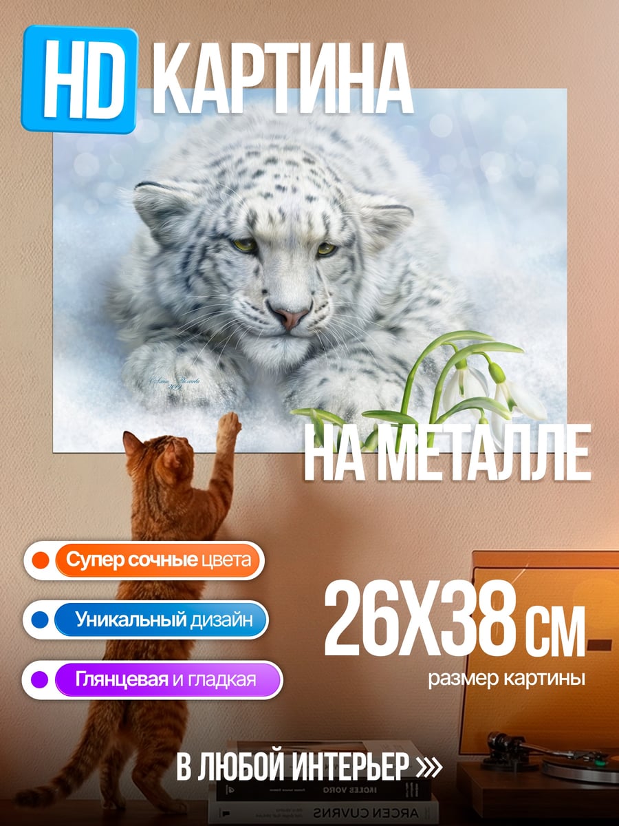 Картина на металле снежный барс в снегу