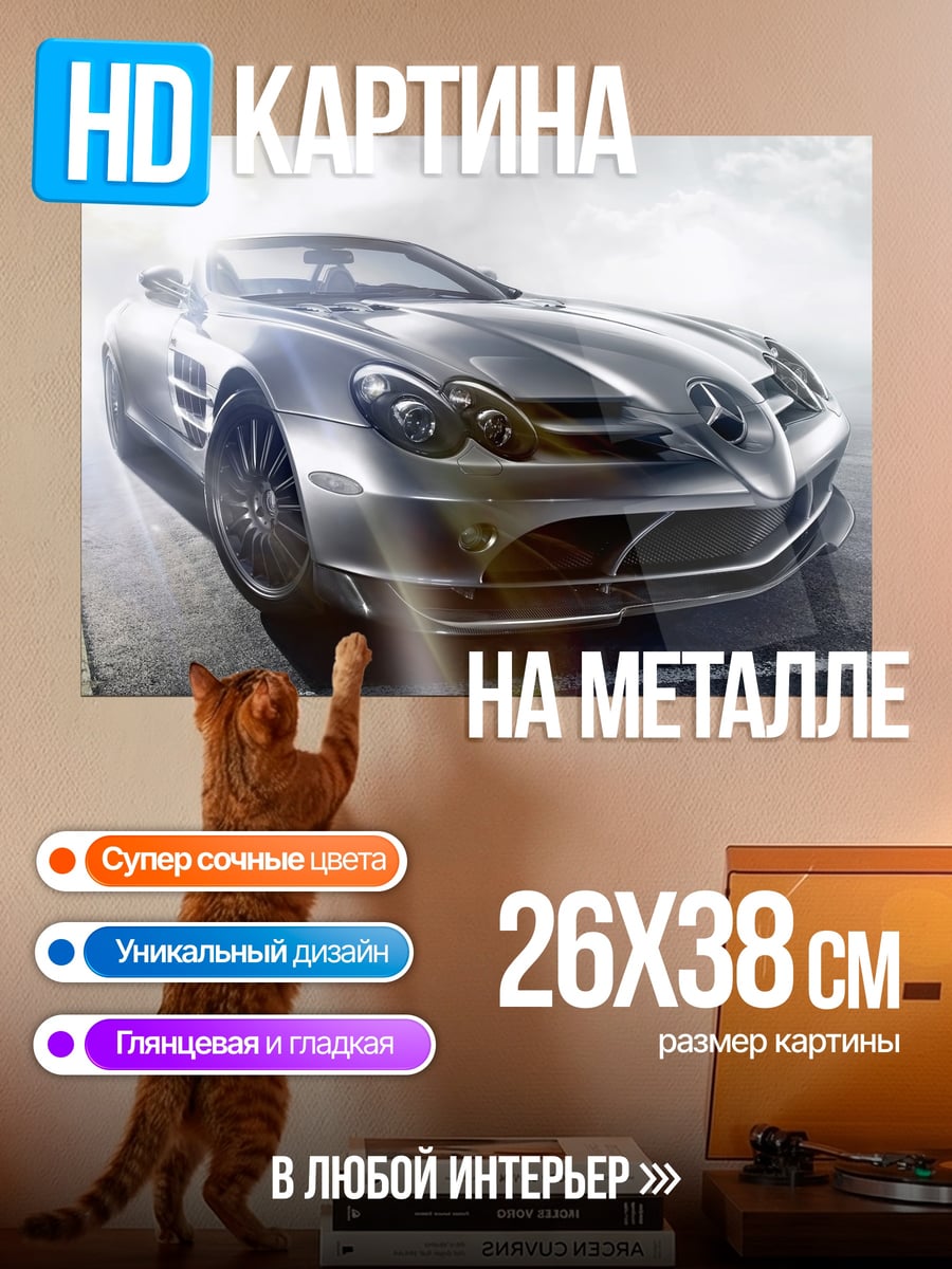 Картина на металле Серебряный спорткар