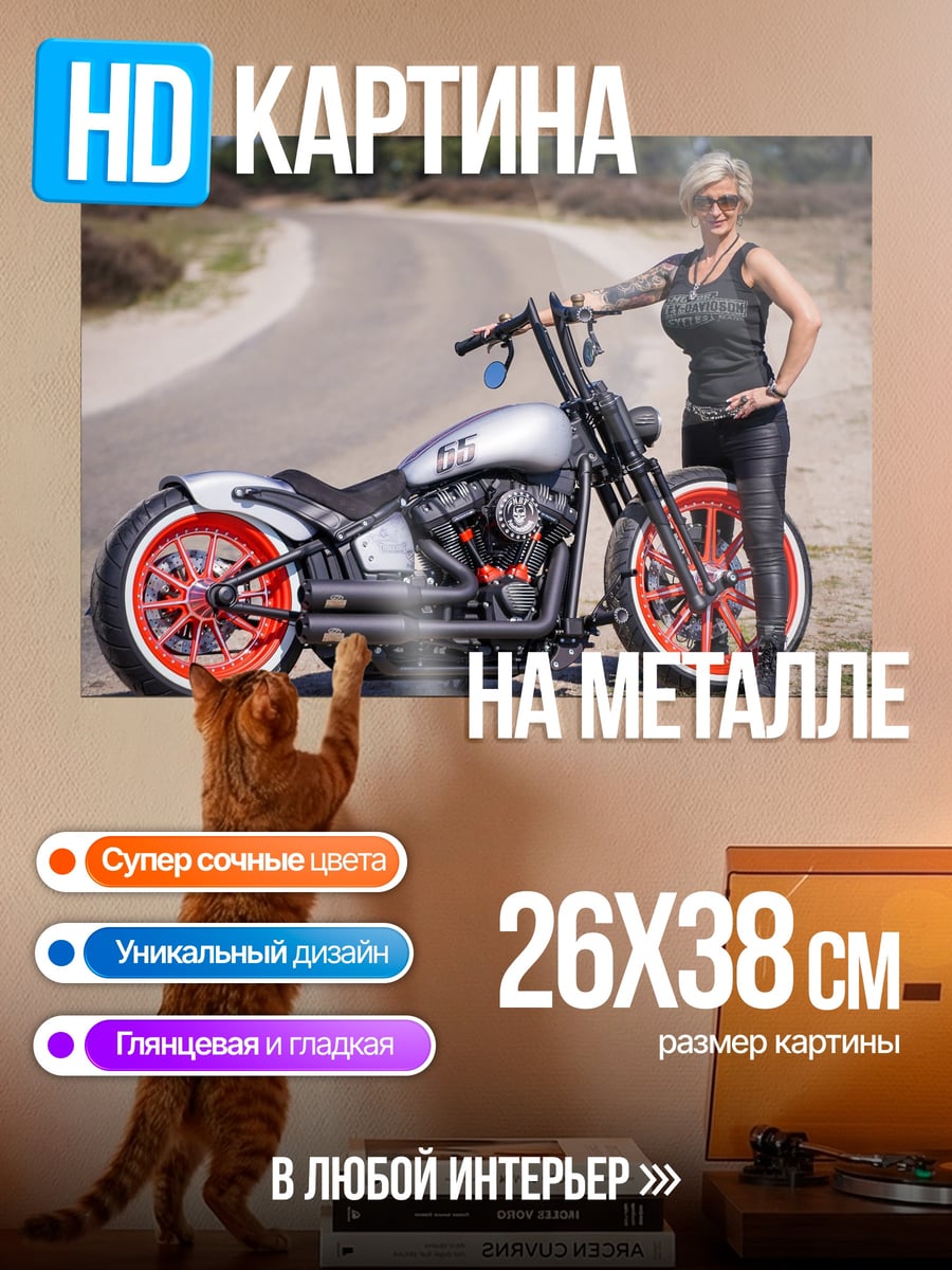 Картина на металле Девушка байкер
