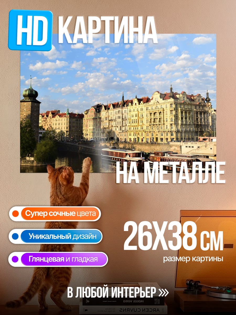 Картина на металле Прага на реке Влтава