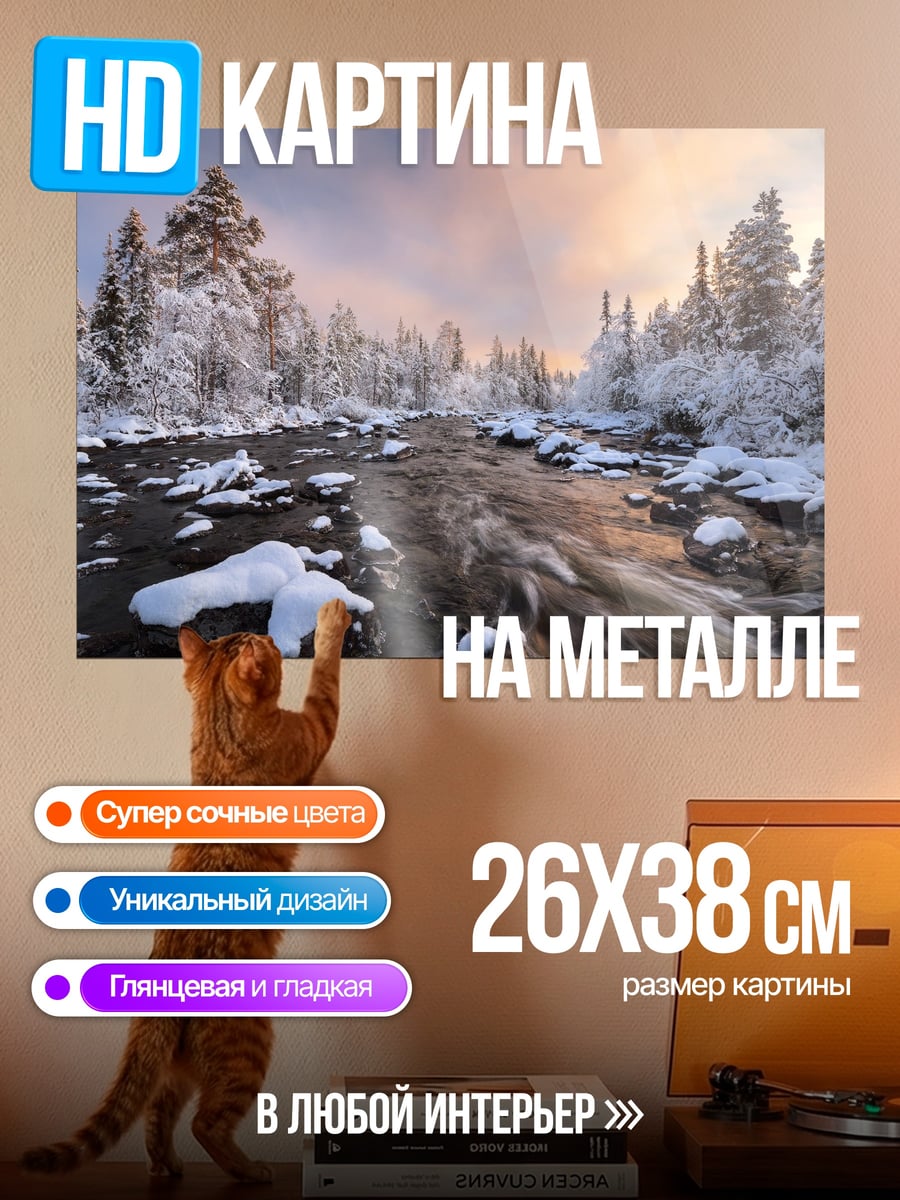 Картина на металле Зимняя река