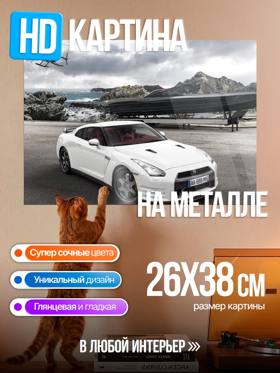 Картина на металле Белый спорткар