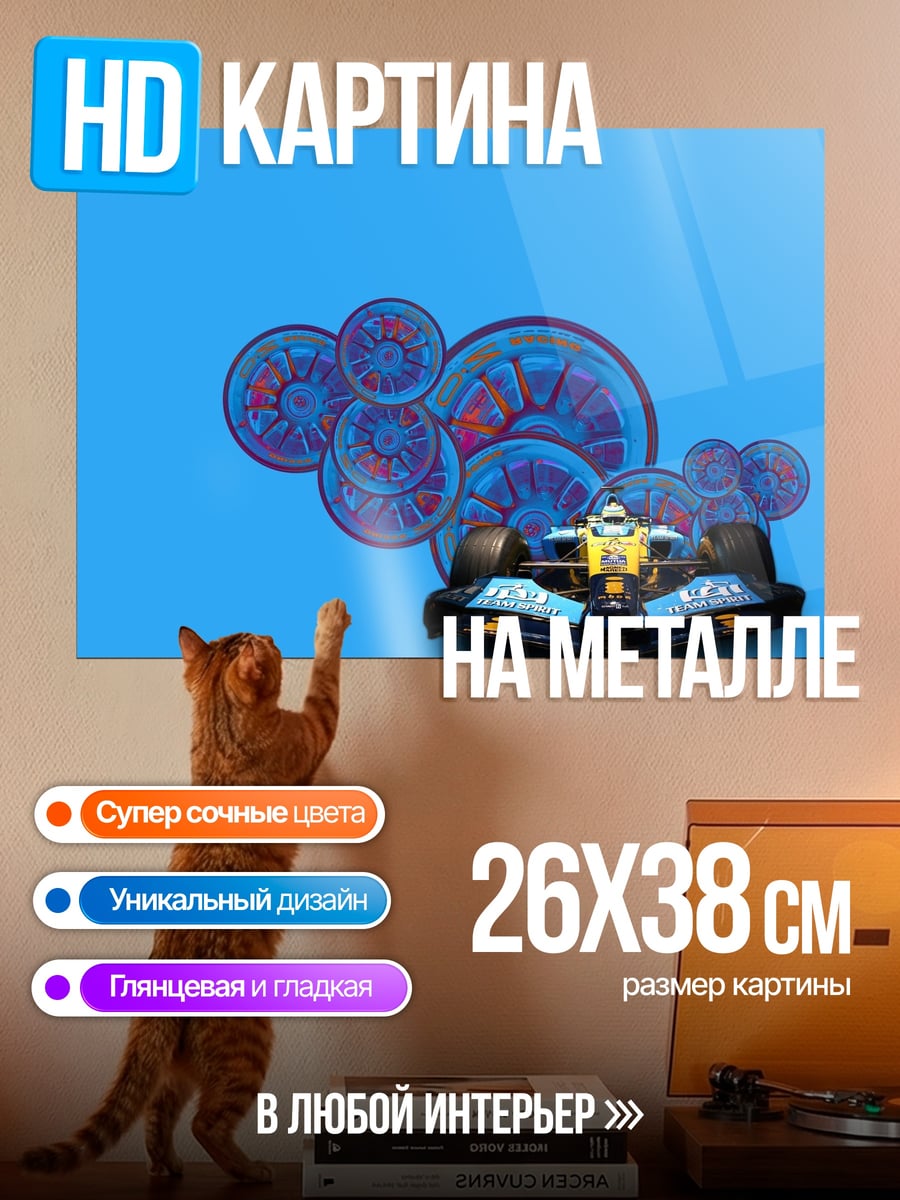 Картина на металле Гоночная машина и круги